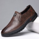 Men Cowhide Breathable Soft Sole Non Slip Comfy Slip On Driving Casual Business Shoes