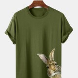 Mens 100% Cotton Easter Bunny Side Print Short Sleeve T-Shirts