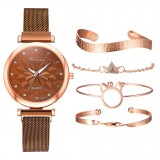 5 PCS Combination Women Bracelet Watch Set Flower Dial Mesh Steel Band Quartz Watch