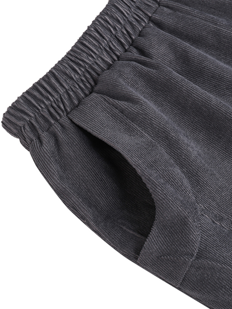 Women Corduroy Elastic Waist Side Pockets Solid Color Ankle Length Casual Pants