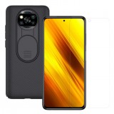Nillkin for POCO X3 PRO/ POCO X3 NFC Accessories Set 9H Anti-Explosion Full Glue Tempered Glass Screen Protector + Black with Lens Cover Shockproof Protective Case