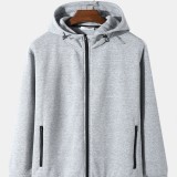 Men Knitted Pure Solid Color Zip Double Pockets Hooded Casual Hooded Jackets