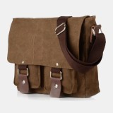 Men Double Front Pocket Large Capacity Crossbody Bag Retro Canvas Horizontal Solid Color Anti-theft Shoulder Bag