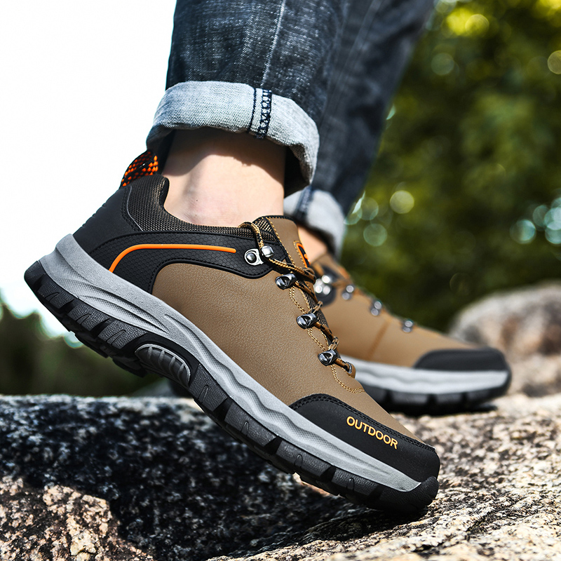 Men Leather Lace-up Low-top Soft Sole Comfy Non Slip Outdoor Climbing Casual Sport Hiking Shoes