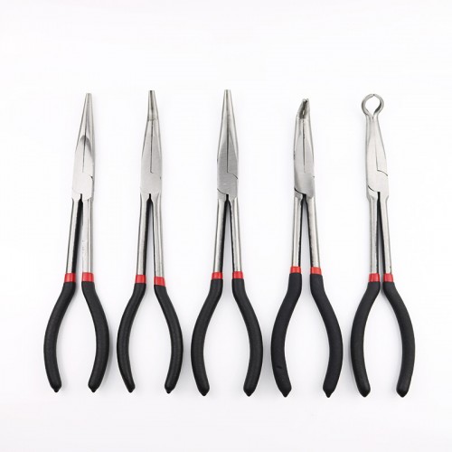 8/11/16" Multifunctional Carbon Steel Pointed Nose Pliers Long Rod Curved Nose Pliers Auto Repair Tools For Industry Family