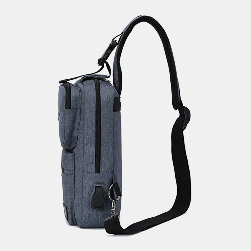 Men Oxford Multi-pocket Headphones Hole Design Chest Bag Casual Simple Multifunction Shoulder Bag Crossbody Bag
