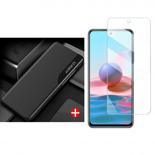 Bakeey for POCO M3 Pro 5G NFC Global Version/ Xiaomi Redmi Note 10 5G Case Magnetic Flip Smart Sleep Window View Shockproof PU Leather Full Cover Protective Case + 9H Anti-Explosion Anti-Fingerprint Tempered Glass Screen Protector