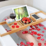 Bathroom Extendable Wooden Bathtub Tray Shelf Rack for iPad Book Small Gadgets