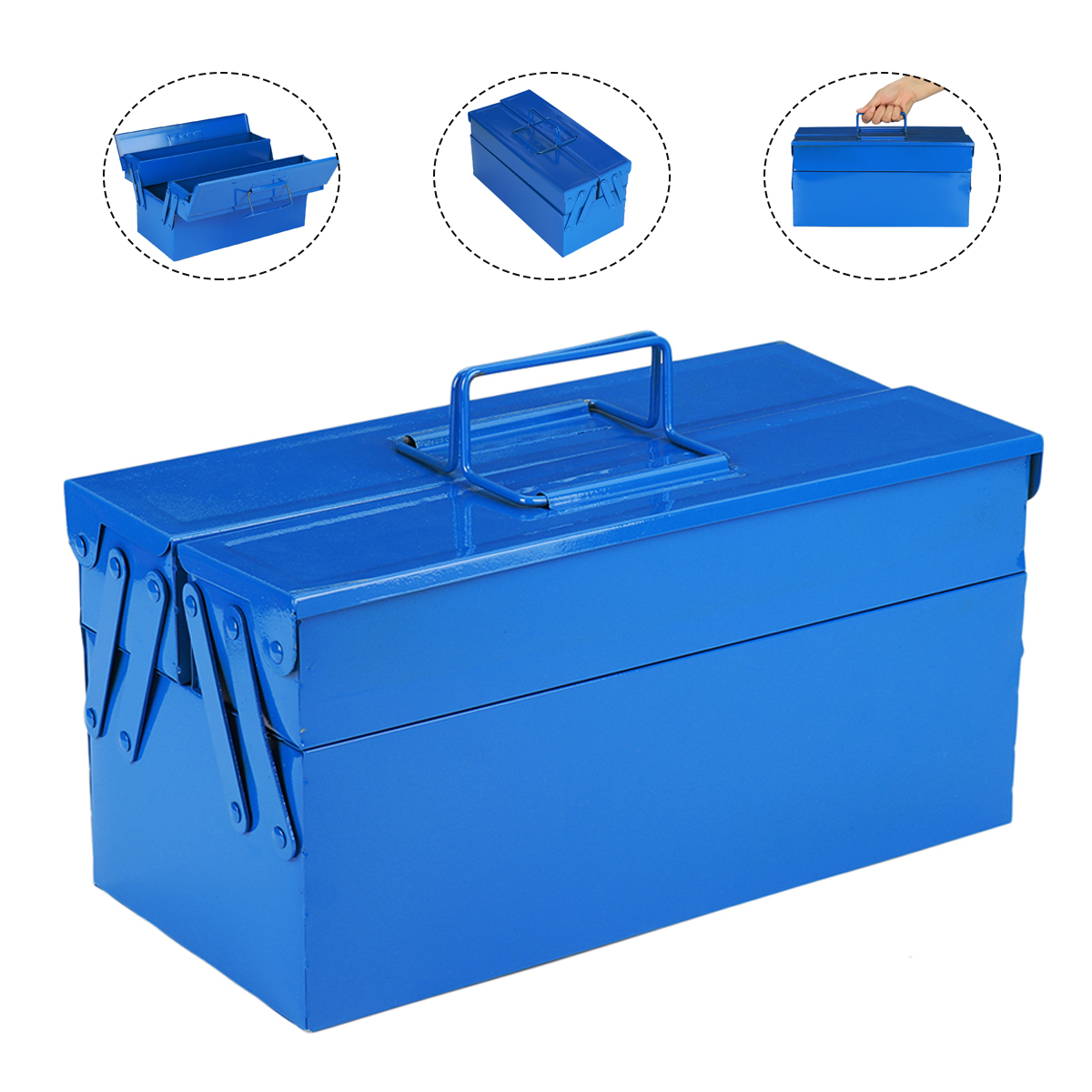1PCS Blue Double-layer Iron Toolbox Double-layer Iron Toolbox Portable Folding Toolbox Household Storage Box