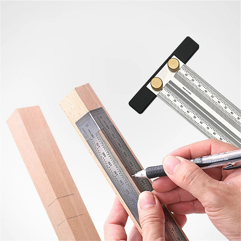 High-Precision Scale Ruler T-Type Hole Ruler Stainless Woodworking Scribing Mark Line Gauge Carpenter Measuring Tool