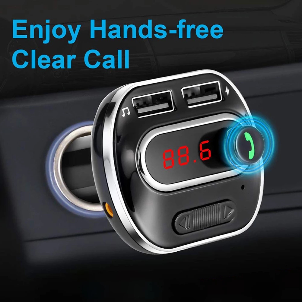 Bakeey T19 3.1A Dual USB Type-C Car Charger MP3 Player FM Transmitter bluetooth Handsfree Car Kit Music Player FM for Samsung Galaxy S21 Note S20 ultra Huawei Mate40 P50 OnePlus 9 Pro