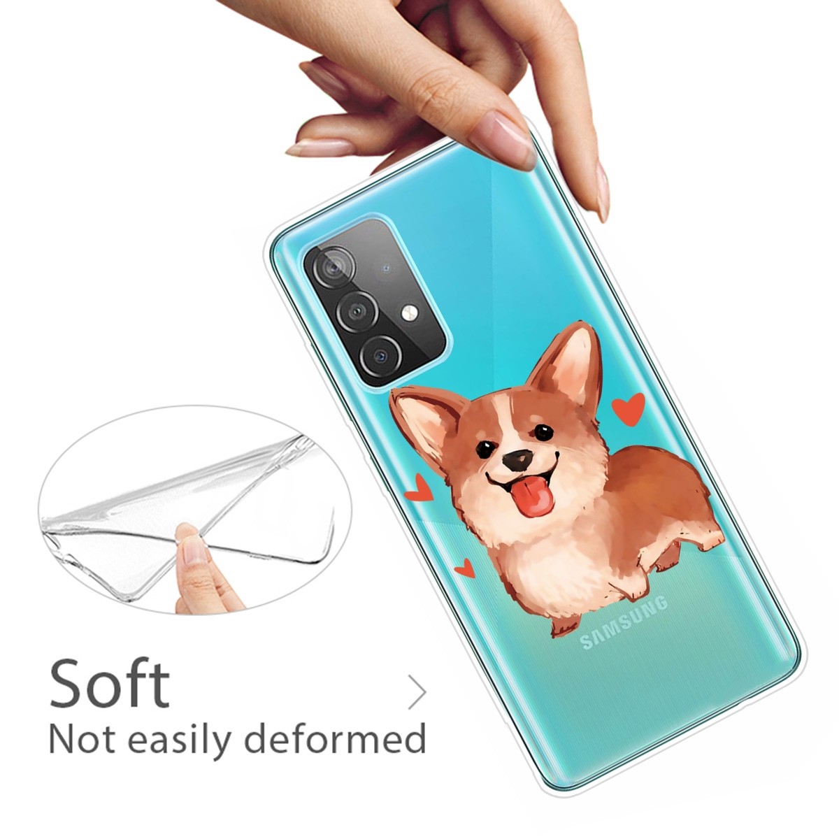 For Samsung Galaxy A52 5G / 4G Colored Drawing Pattern Highly Transparent TPU Protective Case (Love Corgi)