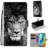 For Huawei P30 Lite Coloured Drawing Cross Texture Horizontal Flip PU Leather Case with Holder & Card Slots & Wallet & Lanyard (B11 Black White Lion Head)
