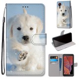 For Samsung Galaxy Xcover 5 Coloured Drawing Cross Texture Horizontal Flip PU Leather Case with Holder & Card Slots & Wallet & Lanyard (Snow Puppy)