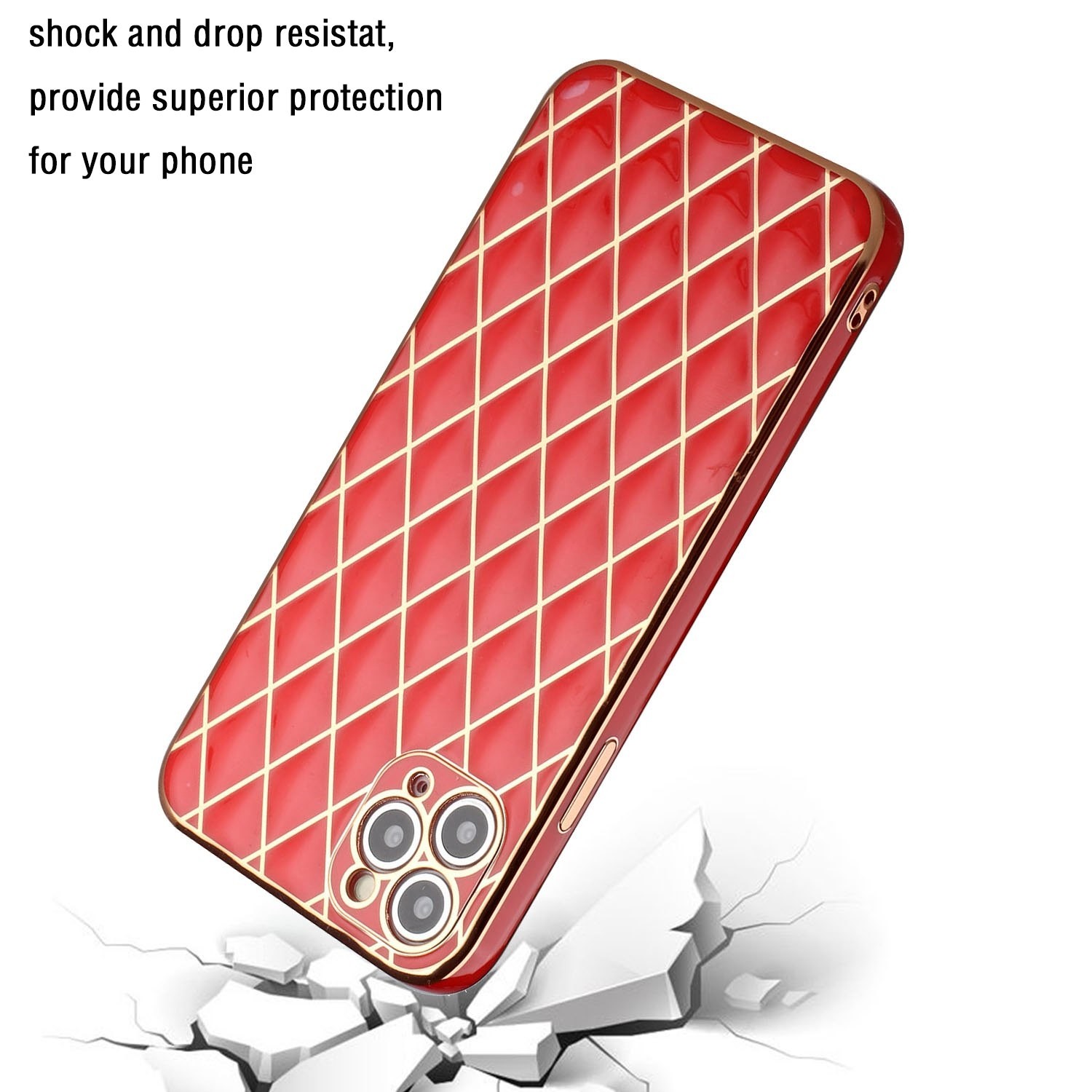 Electroplated Rhombic Pattern Sheepskin TPU Protective Case For iPhone 11 Pro Max (Red)