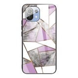 For Xiaomi Mi 11 Lite Abstract Marble Pattern Glass Protective Case (Rhombus Gray Purple)