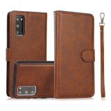 For Samsung Galaxy S20 Calf Texture 2 in 1 Detachable Magnetic Back Cover Horizontal Flip Leather Case with Holder & Card Slots & Wallet & Photo Frame (Brown)