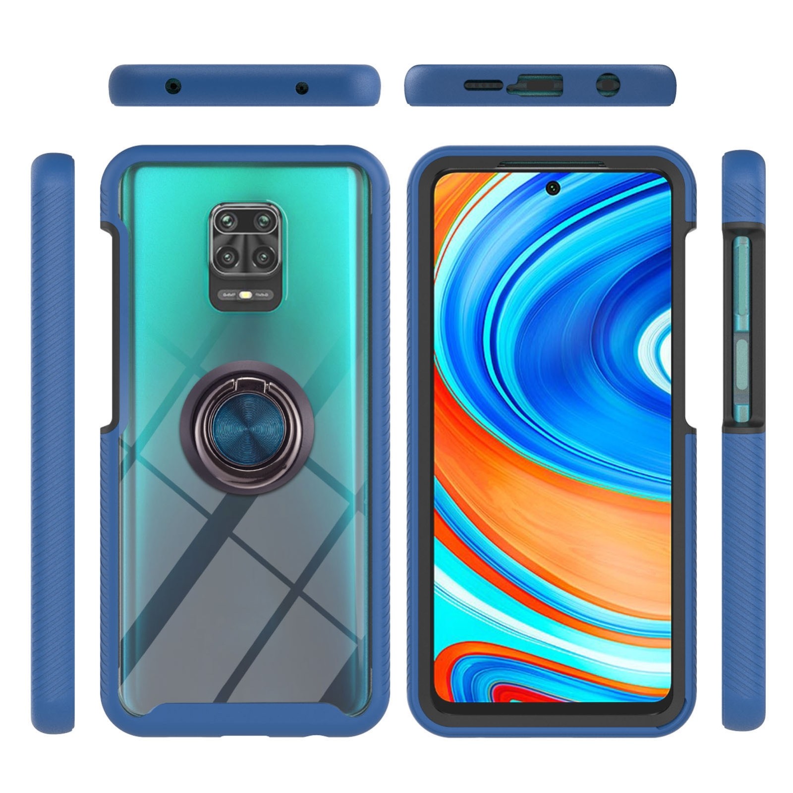For Xiaomi Redmi Note 9S / Redmi Note 9 Pro / Redmi Note 9 Pro Max Starry Sky Solid Color Series Shockproof PC + TPU Protective Case with Ring Holder & Magnetic Function (Blue)