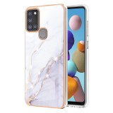 For Samsung Galaxy A21s Electroplating Marble Pattern Dual-side IMD TPU Shockproof Case (White 006)