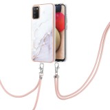 For Samsung Galaxy A02s EU Version 164mm Electroplating Marble Pattern IMD TPU Shockproof Case with Neck Lanyard (White 006)