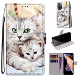 For Xiaomi Redmi Note 11 Pro / 11 Pro+ Coloured Drawing Cross Texture Horizontal Flip PU Phone Leather Case with Holder & Card Slots & Wallet & Lanyard (Colorful Layer (Big Cat Hugging Kitten)