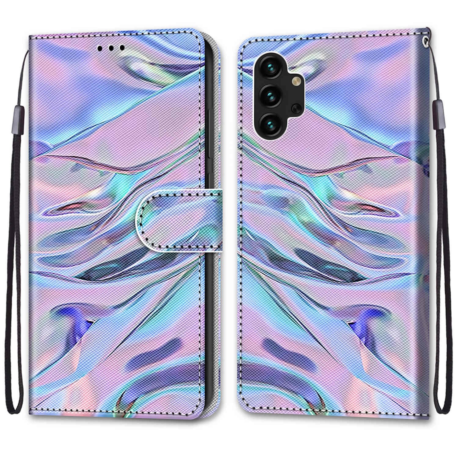 For Samsung Galaxy A13 4G Coloured Drawing Cross Texture Horizontal Flip PU Phone Leather Case with Holder & Card Slots & Wallet & Lanyard (Colorful Layer (Fluorescent Water Pattern)