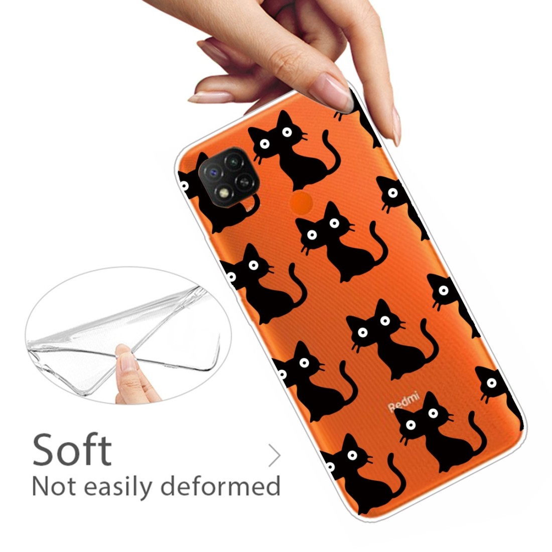 For Xiaomi Redmi 9C Coloured Drawing Pattern Highly Transparent TPU Protective Case (Black Cat)