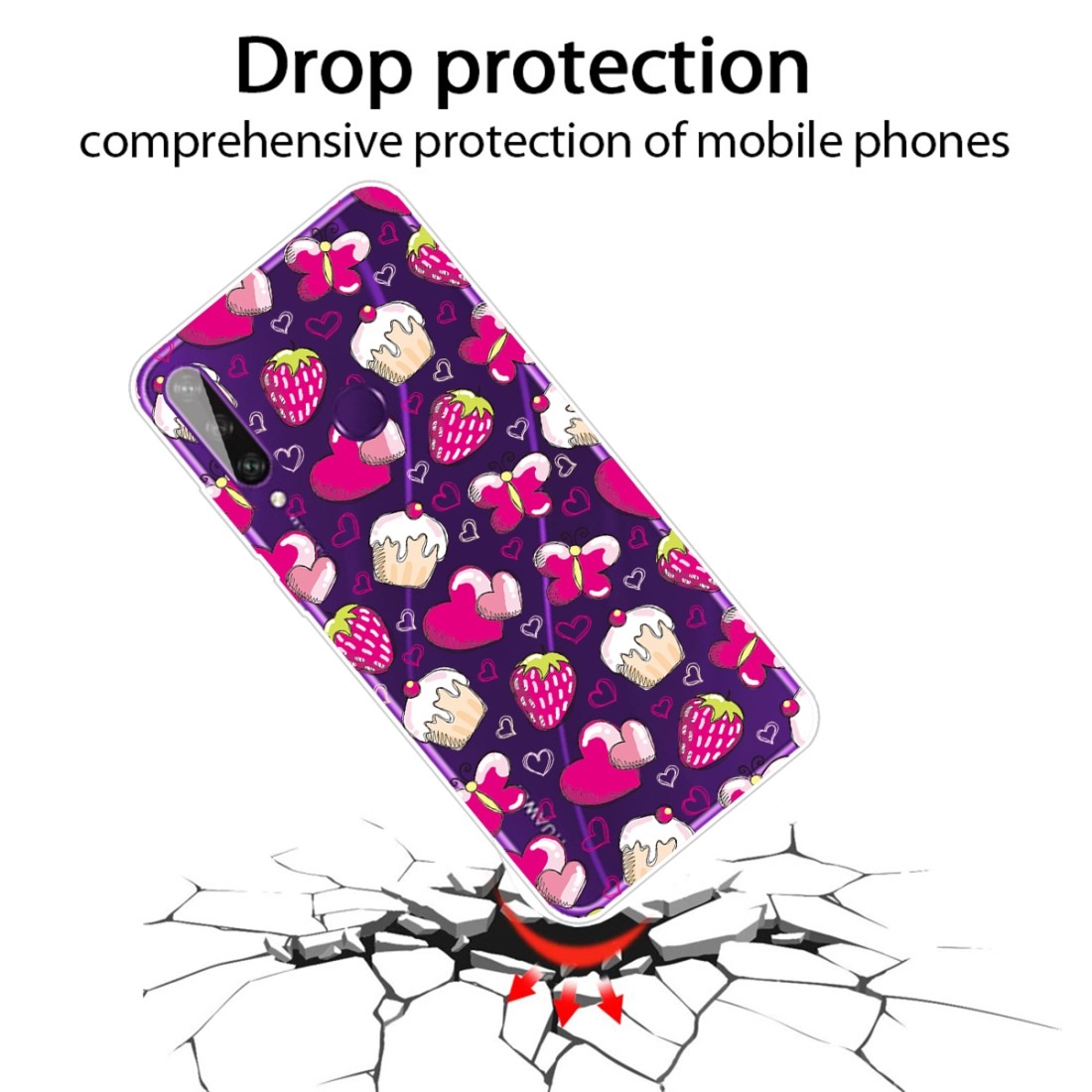 For Huawei Y6p (2020) Coloured Drawing Pattern Highly Transparent TPU Protective Case (Strawberry Cake)