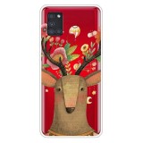 For Samsung Galaxy A21s Shockproof Painted Transparent TPU Protective Case (Flower Deer)