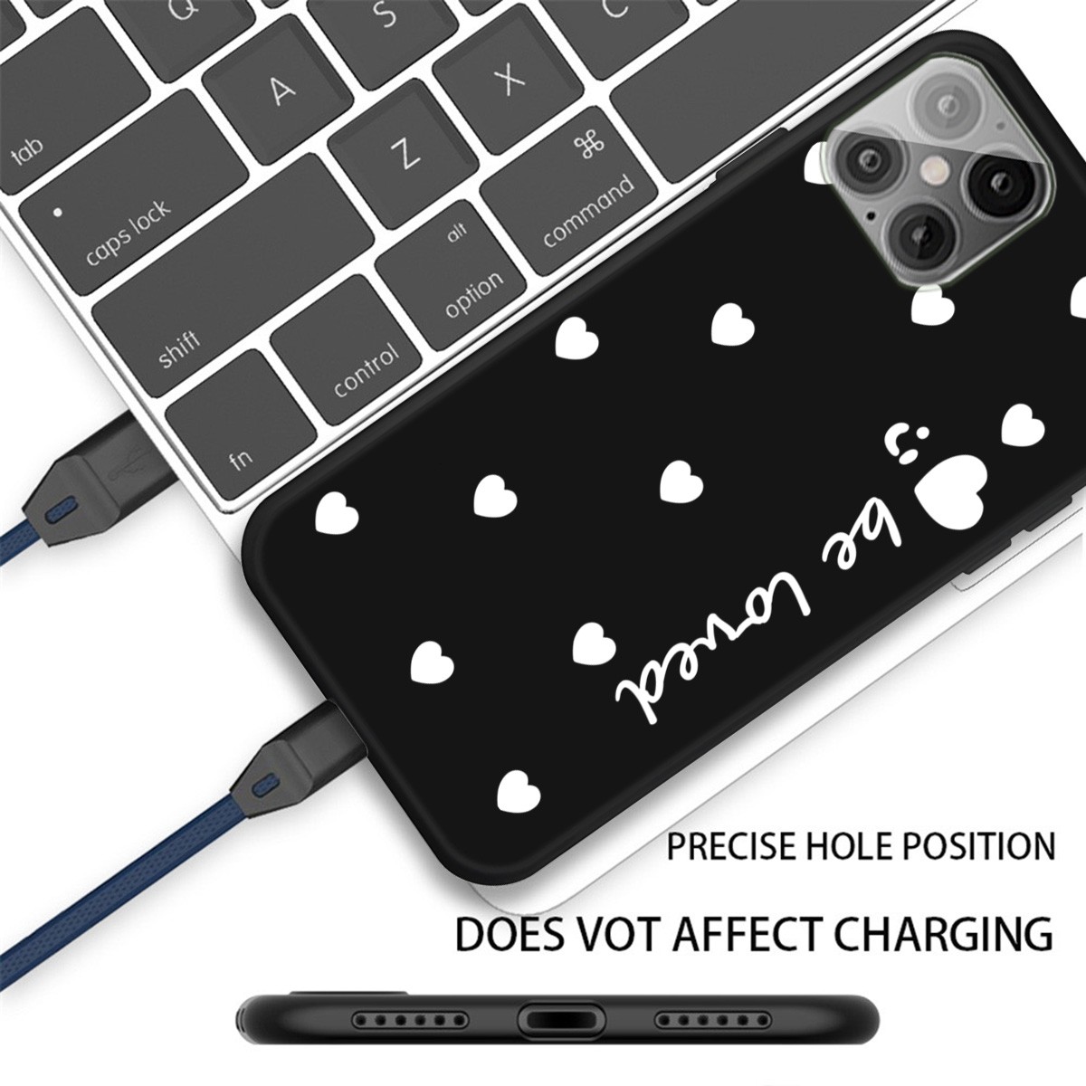 Small Smiley Heart Pattern Shockproof TPU Case For iPhone 12 / 12 Pro (Black)