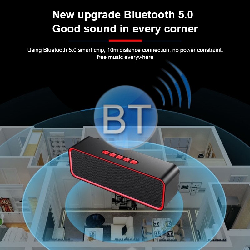 SC211 Portable Subwoofer Wireless Bluetooth Speaker Bluetooth 5.0, Support TF Card & U Disk & 3.5mm AUX (Black)