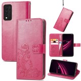 For T-Mobile REVVL V+ 5G Four-leaf Clasp Embossed Buckle Mobile Phone Protection Leather Case with Lanyard & Card Slot & Wallet & Bracket Function (Magenta)