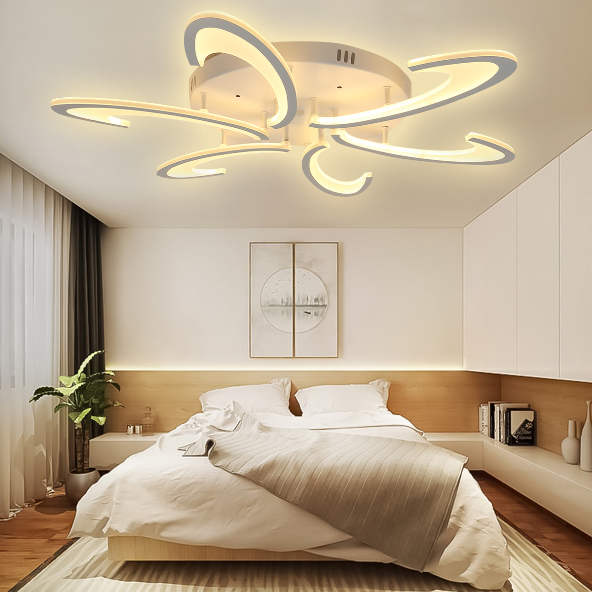 6 Heads Modern LED Acrylic Ceiling Lamp Pendant Light Chandeliers Bedroom+Remote Control