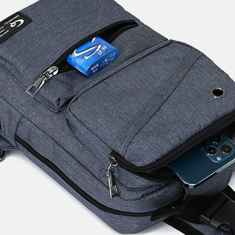 Men Oxford Multi-pocket Headphones Hole Design Chest Bag Casual Simple Multifunction Shoulder Bag Crossbody Bag