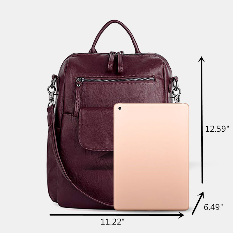 Women Solid Color Waterproof Multi-Carry Backpack Large Capacity Back Anti-theft Pocket Shoulder Bag Crossbody Bag