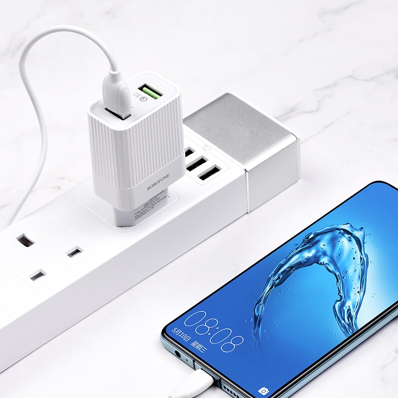 BOROFONE BA39A 2-Port USB Charger 18W USB QC3.0 FCP SCP Fast Charging Wall Charger Adapter EU Plug for iPhone 12 Pro Max for Samsung Galaxy Note S20 ultra Huawei Mate40 OnePlus 8 Pro