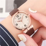 Leisure Sport Women Elegant Watches Leather Band Arabic Numerals Large Three-Hand Dial Quartz Watch