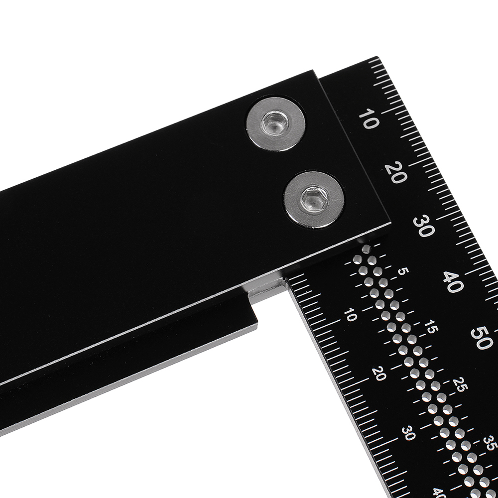 200mm Black Aluminium Alloy T-shaped Hole Ruler with Metric and Imperial Scales Precise Measuring and Marking for Woodworking Carpenter