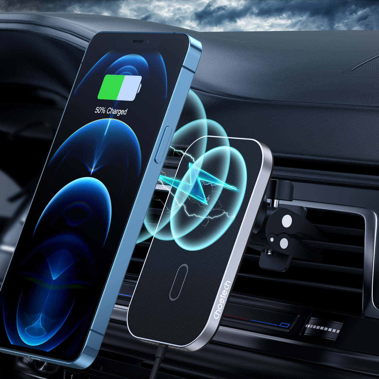 CHOETECH 15W Magnetic Air Vent Wireless Car Charger Mount for iPhone 12 Pro Max for iPhone 12 Pro for iPhone 12 Mini for Samsung Galaxy S21 Note S20 ultra Huawei Mate40 P50 OnePlus 9 Pro
