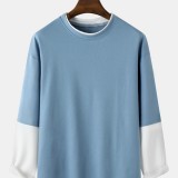 Mens Faux Two Pieces Dropped Shoulder Sleeve T-Shirt