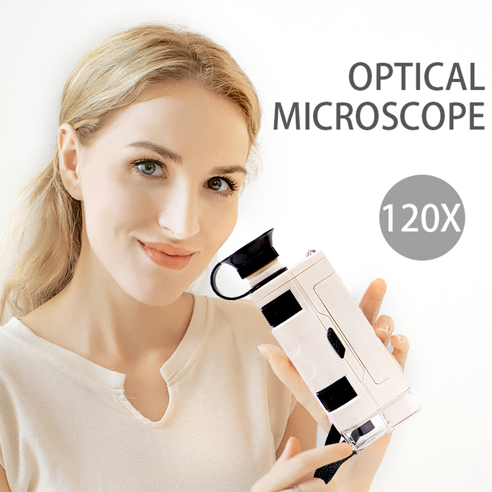 120X High-definition Portable Optical Microscope Elementary School and Outdoor Play Children Science Experimental Biology Teaching Microscope Toy for Children Gift