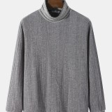 Men Rib Knit Ethnic Trim High Neck Pullover Casual Sweatshirt