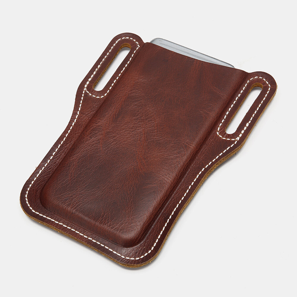 Ekphero Men Genuine Leather Open 6.5 Inch Phone Bag Waist Bag Belt Bag