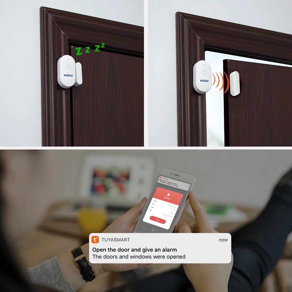 KERUI Tuya Smart WiFi Door Sensor Alarm Window Open /Closed Detector Magnetic Switch APP Control Works with Alexa Google Home