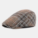 Men Newsboy Hats Polyester Cotton Vintage Colorful Lattice British Casual Warmth Forward Hat Beret Flat Cap