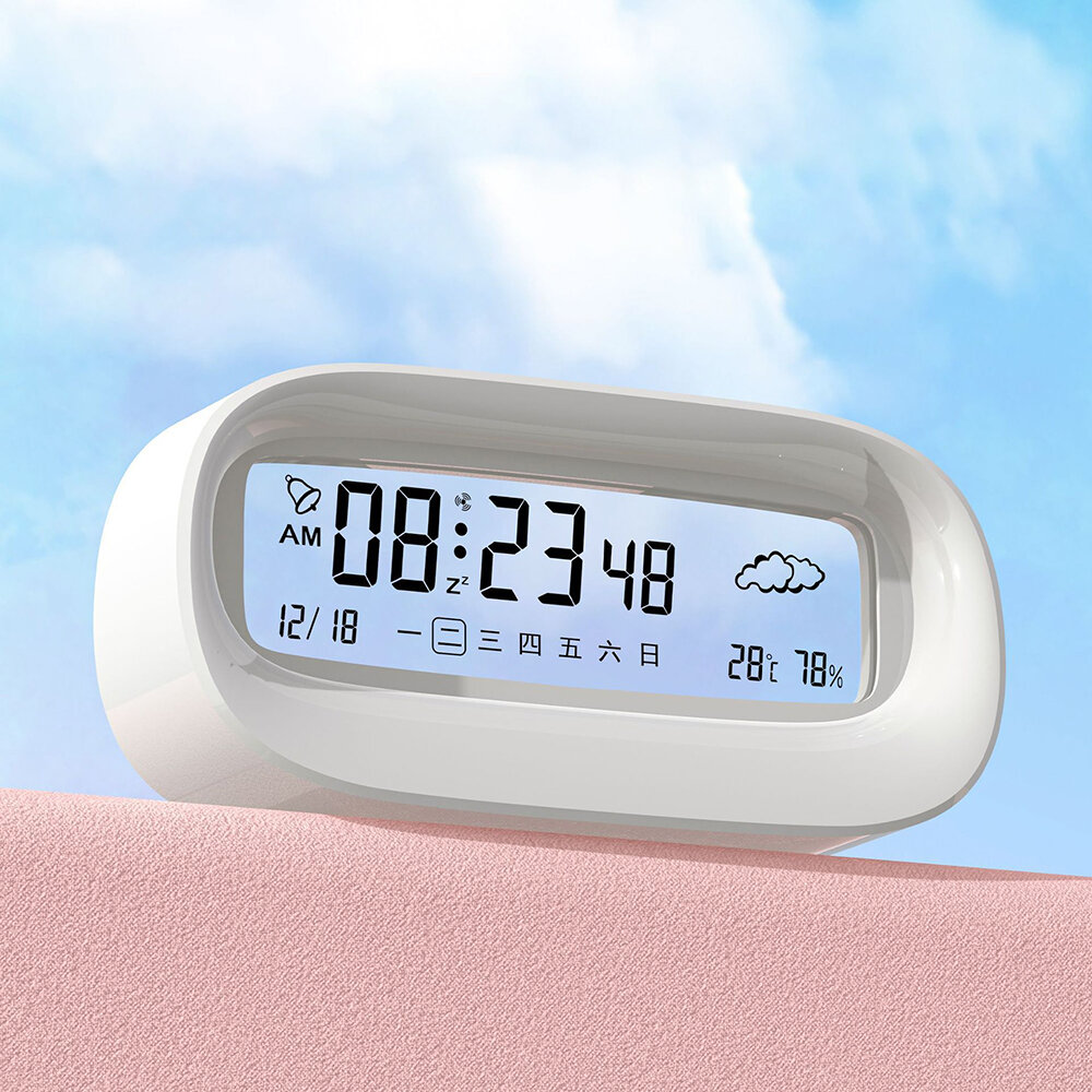 Multifunctional Electronic Snooze Alarm Clock Temperature Humidity Weather Calendar Display LCD Desk Clock Positive Timing /Countdown Mute Alarm Clock