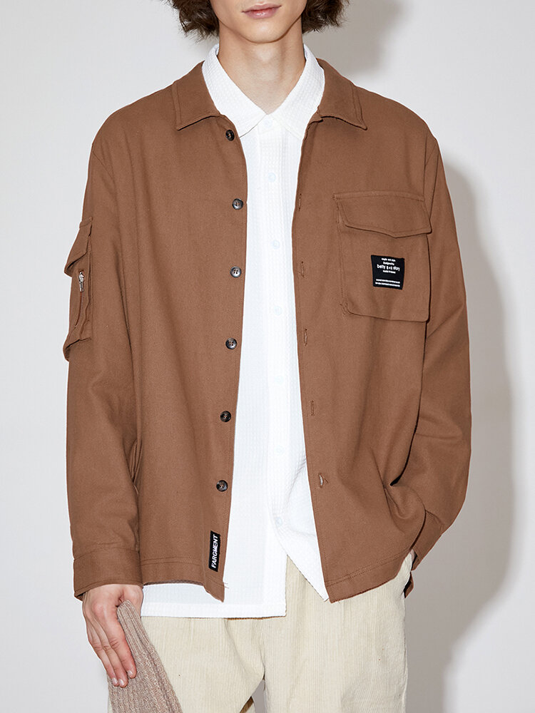 Men Casual Button up Chest Pocket Long Sleeve Cargo Jackets