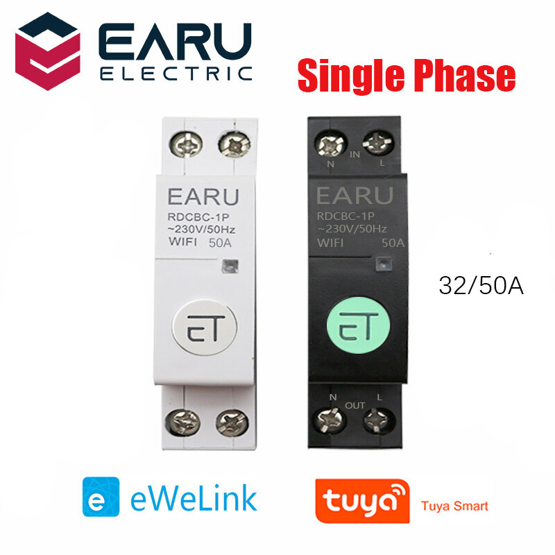 EARU Smart Light Switch WIFI 63/80A Single Phase Circuit Breaker Timer Relay Switch Voice Remote Control Works With Tuya eWeLink APP Alexa Google Home