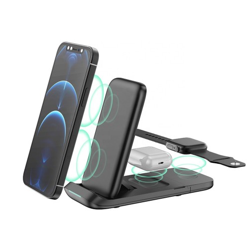 Bakeey HS-V8 Folding 3-in-1 Wireless Charger 15W Fast Charging Vertical Stand For iPhone 13 Pro Max For Samsung Galaxy Z Fllp3 5G For Xiaomi 12 For Smart Watch For Apple AirPods Pro