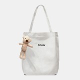 Women Casual Canvas Waterproof Handbag Letter Pattern Shopping Bag Magnetic Snap Doll Accessories Tote Shoulder Bag